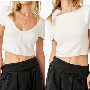 NWT Free People Intimately Keep Me Warm Crop Sweater in Ivory. Size Large